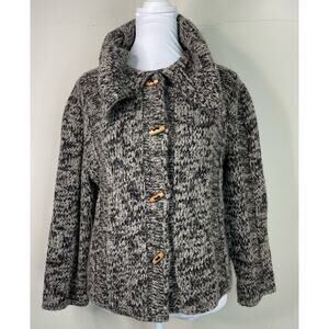 Oonagh O'Neill Gaelic Irish Wool Blend Crop Cardigan Gray Brown Sweater M